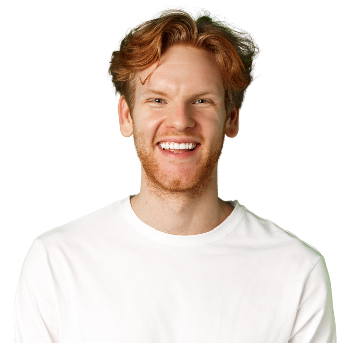 Image of a guy smiling at you, showing nice teeth